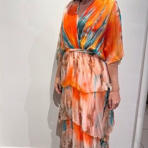 Multicolor Chiffon Layered Silk Sun Dress